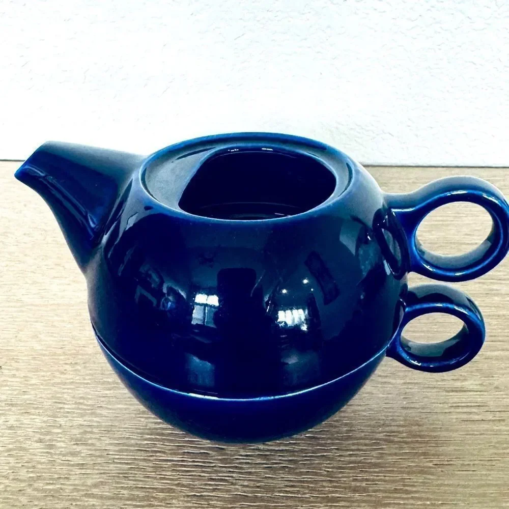 Navy Blue Japanese Glazed Ceramic Tea Mug Cup Stacked Set